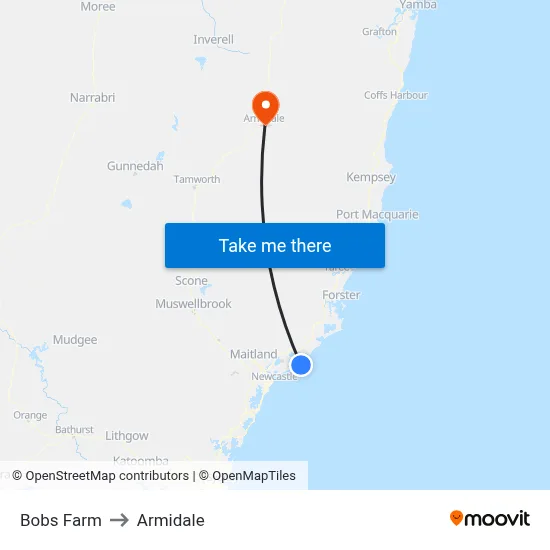 Bobs Farm to Armidale map