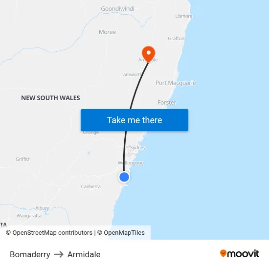 Bomaderry to Armidale map