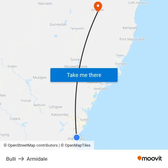 Bulli to Armidale map