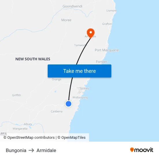 Bungonia to Armidale map