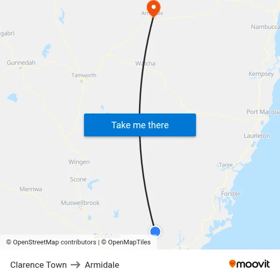 Clarence Town to Armidale map