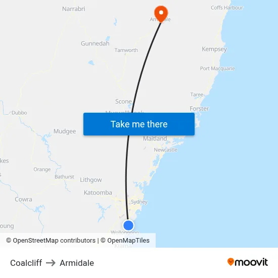 Coalcliff to Armidale map