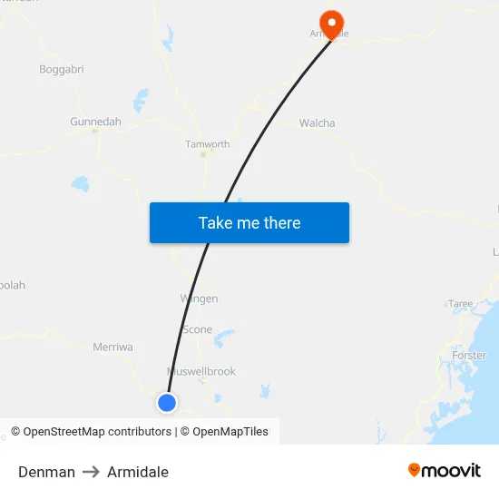 Denman to Armidale map