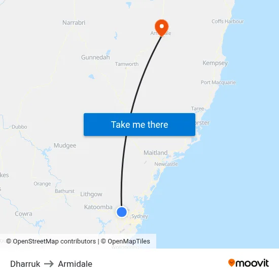 Dharruk to Armidale map