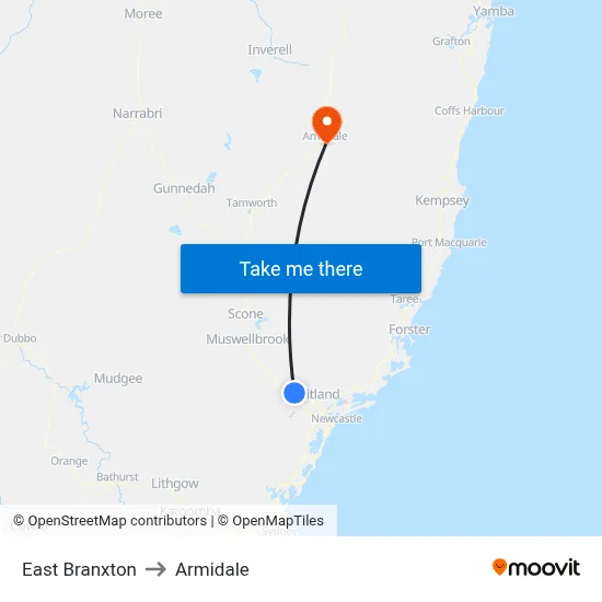 East Branxton to Armidale map
