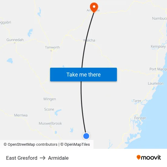 East Gresford to Armidale map