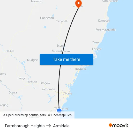 Farmborough Heights to Armidale map