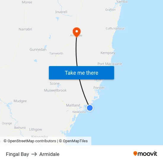 Fingal Bay to Armidale map