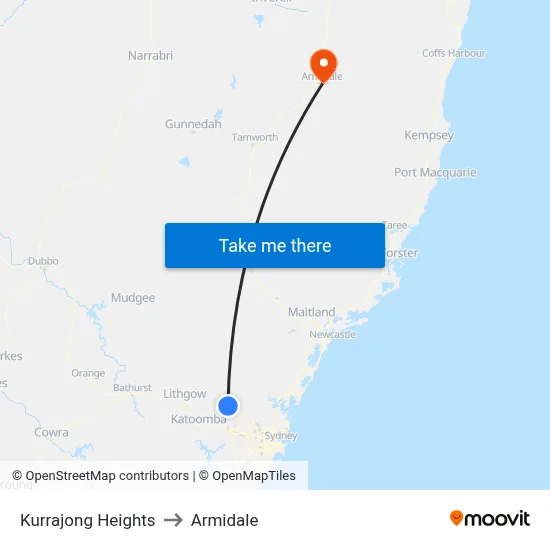 Kurrajong Heights to Armidale map