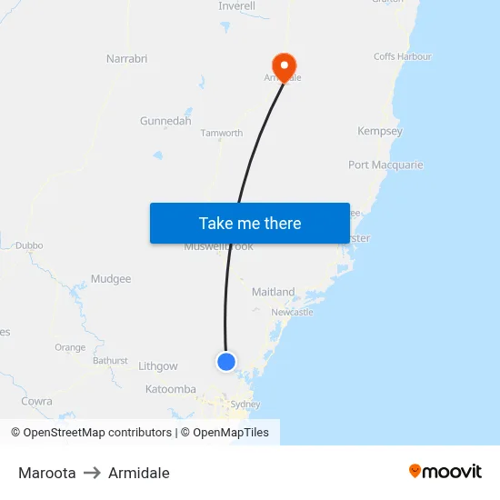 Maroota to Armidale map
