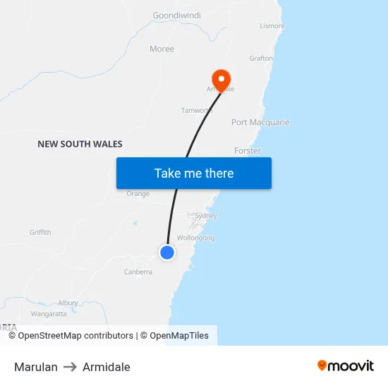Marulan to Armidale map
