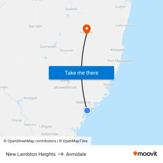 New Lambton Heights to Armidale map