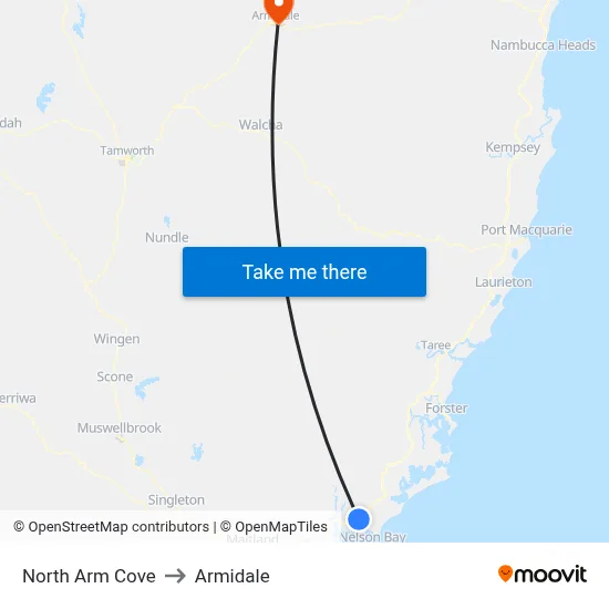 North Arm Cove to Armidale map
