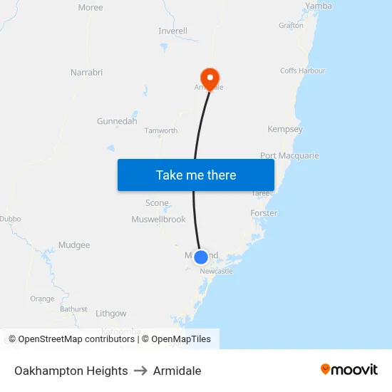 Oakhampton Heights to Armidale map