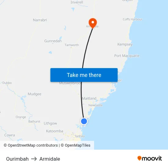 Ourimbah to Armidale map