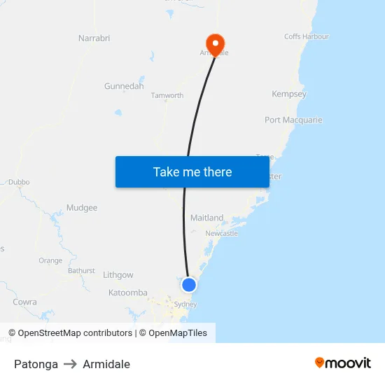 Patonga to Armidale map