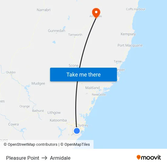 Pleasure Point to Armidale map