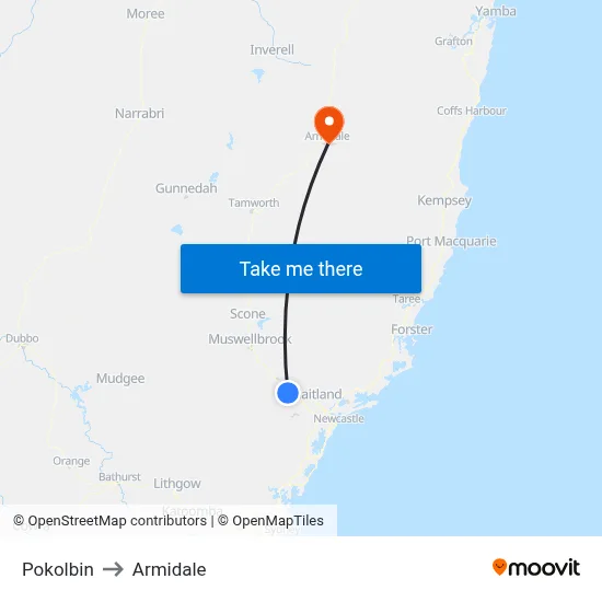 Pokolbin to Armidale map