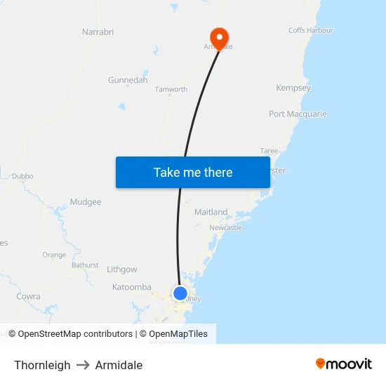 Thornleigh to Armidale map