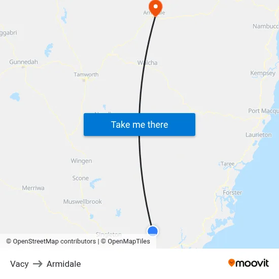 Vacy to Armidale map