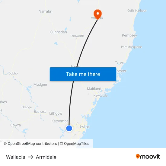 Wallacia to Armidale map