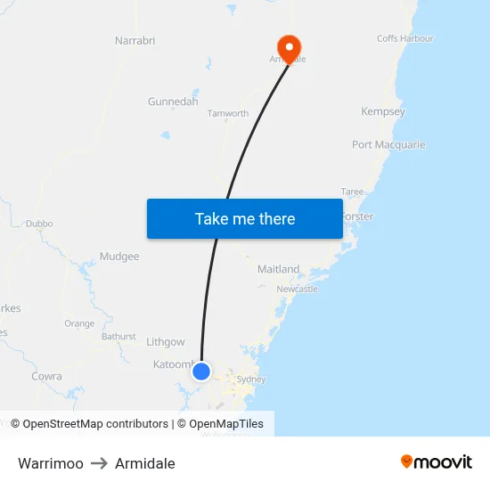 Warrimoo to Armidale map