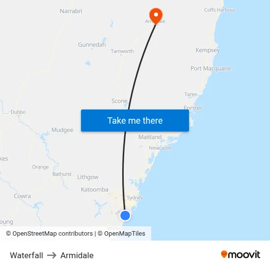 Waterfall to Armidale map