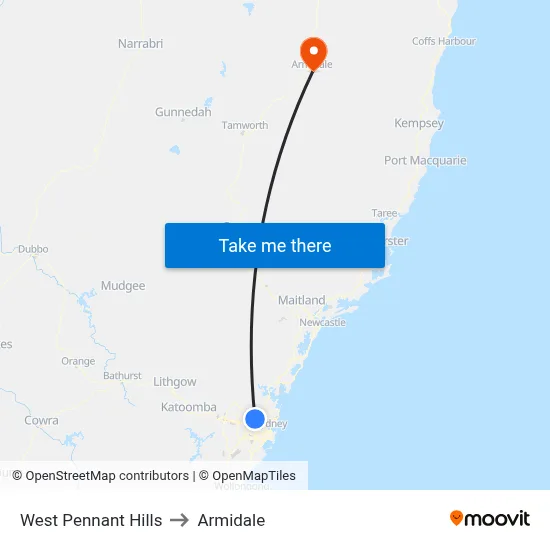 West Pennant Hills to Armidale map