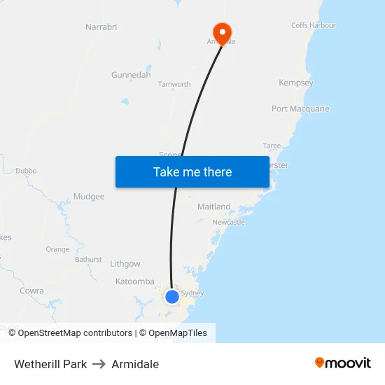 Wetherill Park to Armidale map