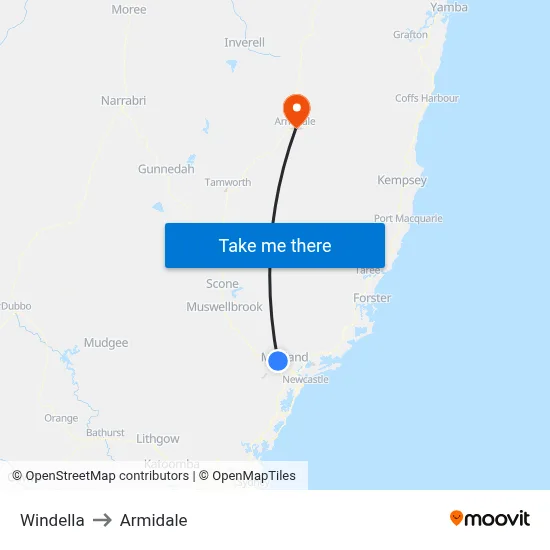 Windella to Armidale map