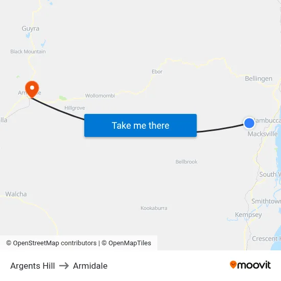 Argents Hill to Armidale map