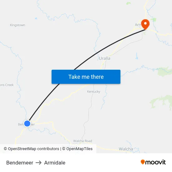 Bendemeer to Armidale map