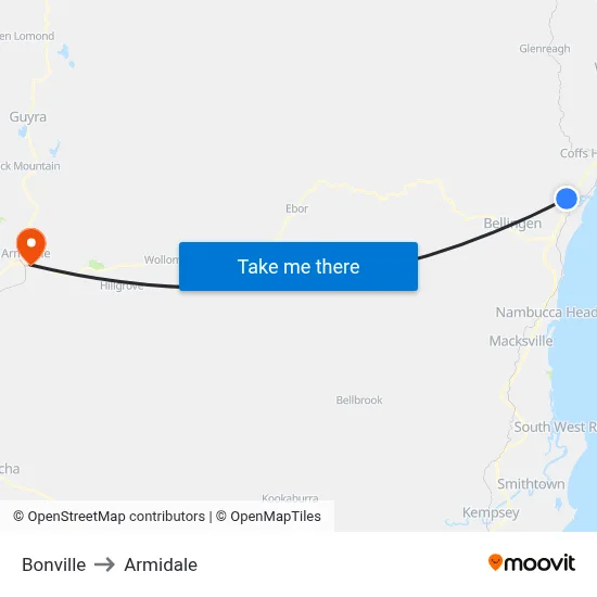 Bonville to Armidale map
