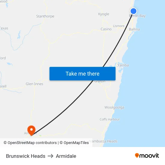 Brunswick Heads to Armidale map