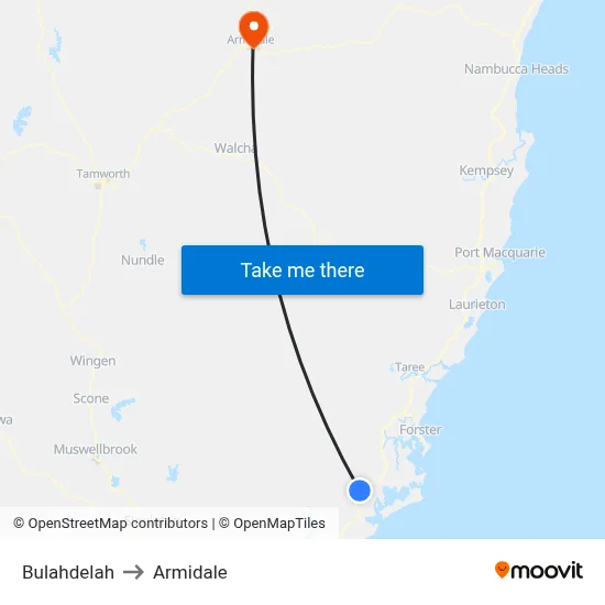 Bulahdelah to Armidale map