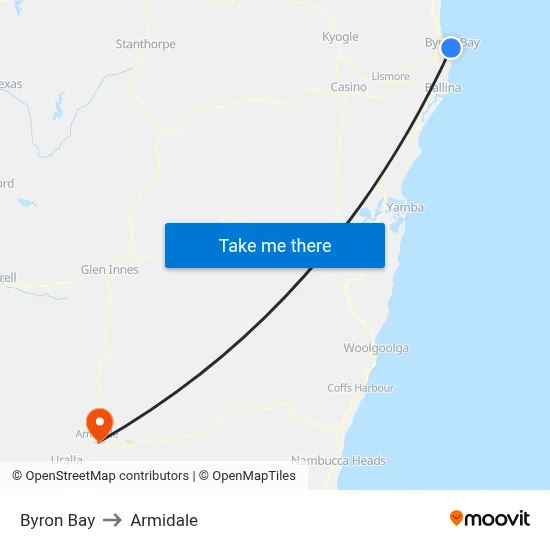 Byron Bay to Armidale map