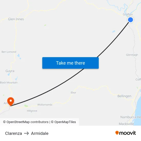 Clarenza to Armidale map