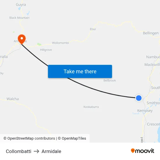 Collombatti to Armidale map