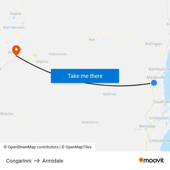 Congarinni to Armidale map