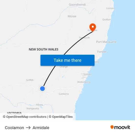 Coolamon to Armidale map