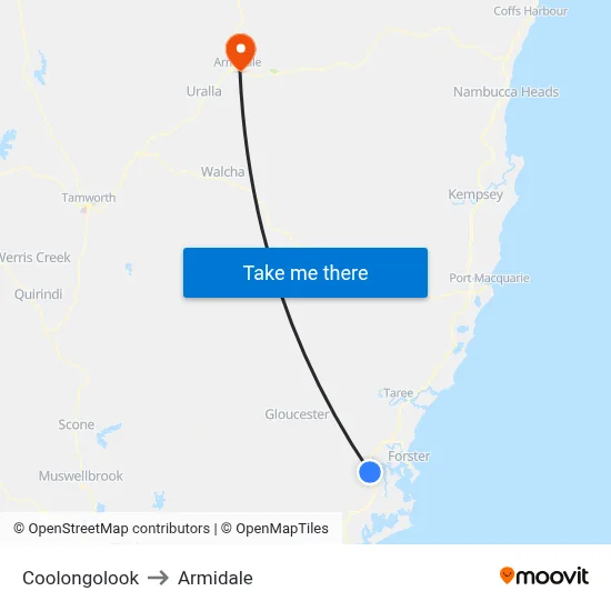 Coolongolook to Armidale map
