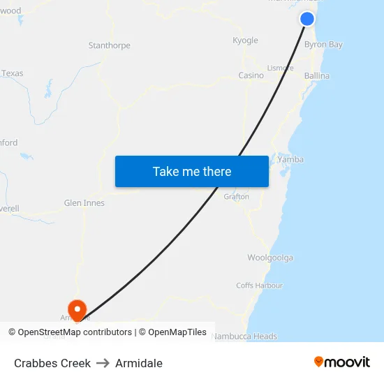 Crabbes Creek to Armidale map