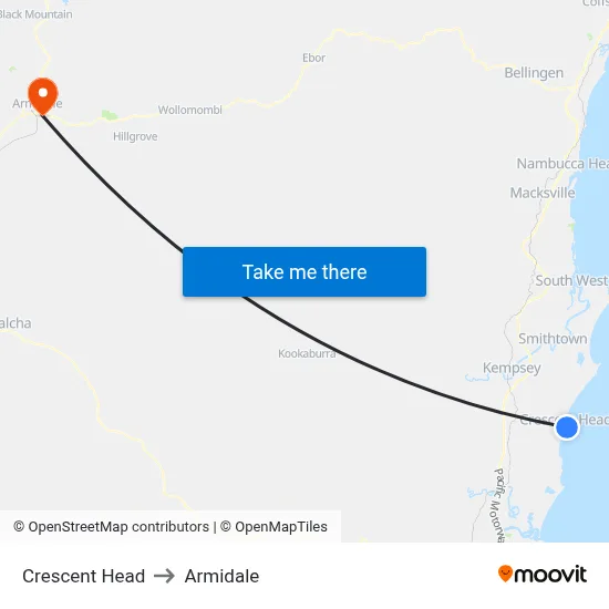 Crescent Head to Armidale map
