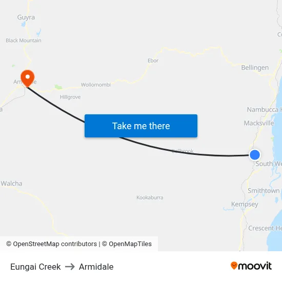 Eungai Creek to Armidale map
