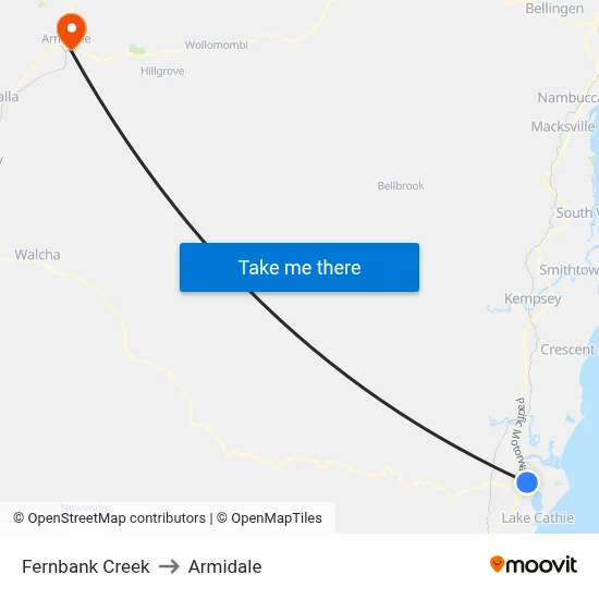 Fernbank Creek to Armidale map