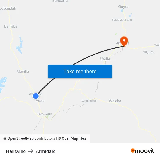 Hallsville to Armidale map