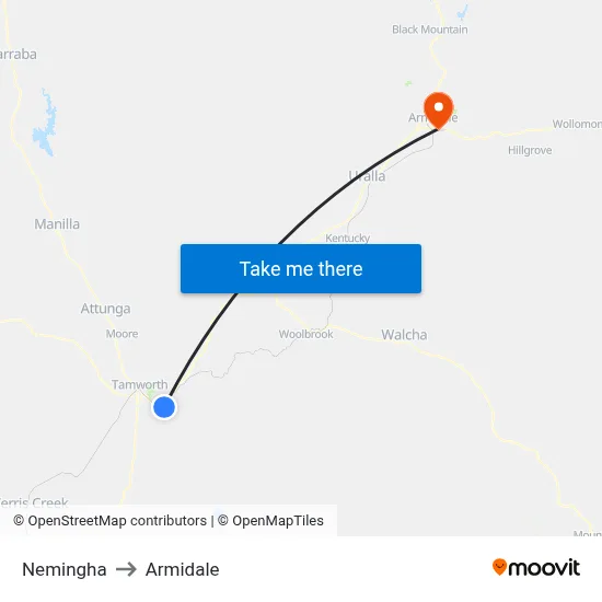 Nemingha to Armidale map