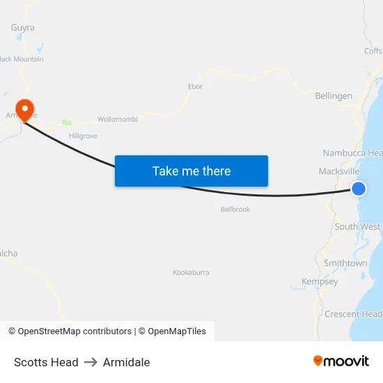 Scotts Head to Armidale map
