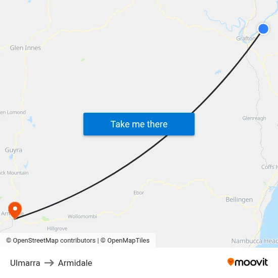 Ulmarra to Armidale map