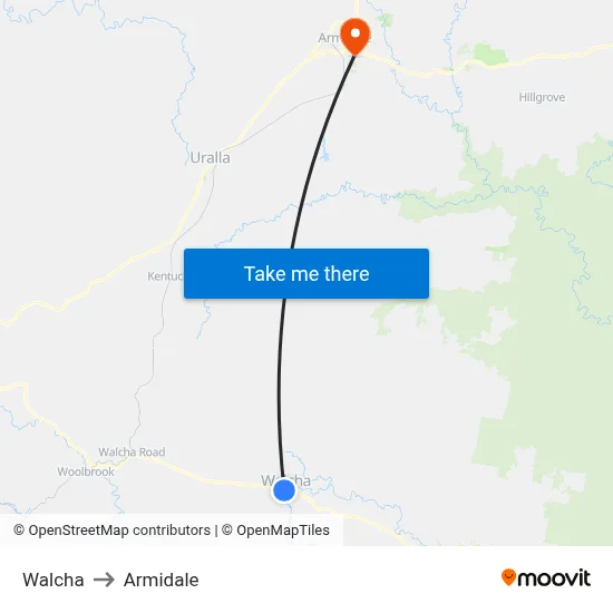 Walcha to Armidale map